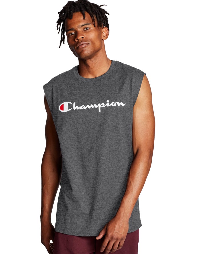 Champion Herre Tank Top MørkeGrå - Classic Jersey Script Logo - Danmark QKA-825914